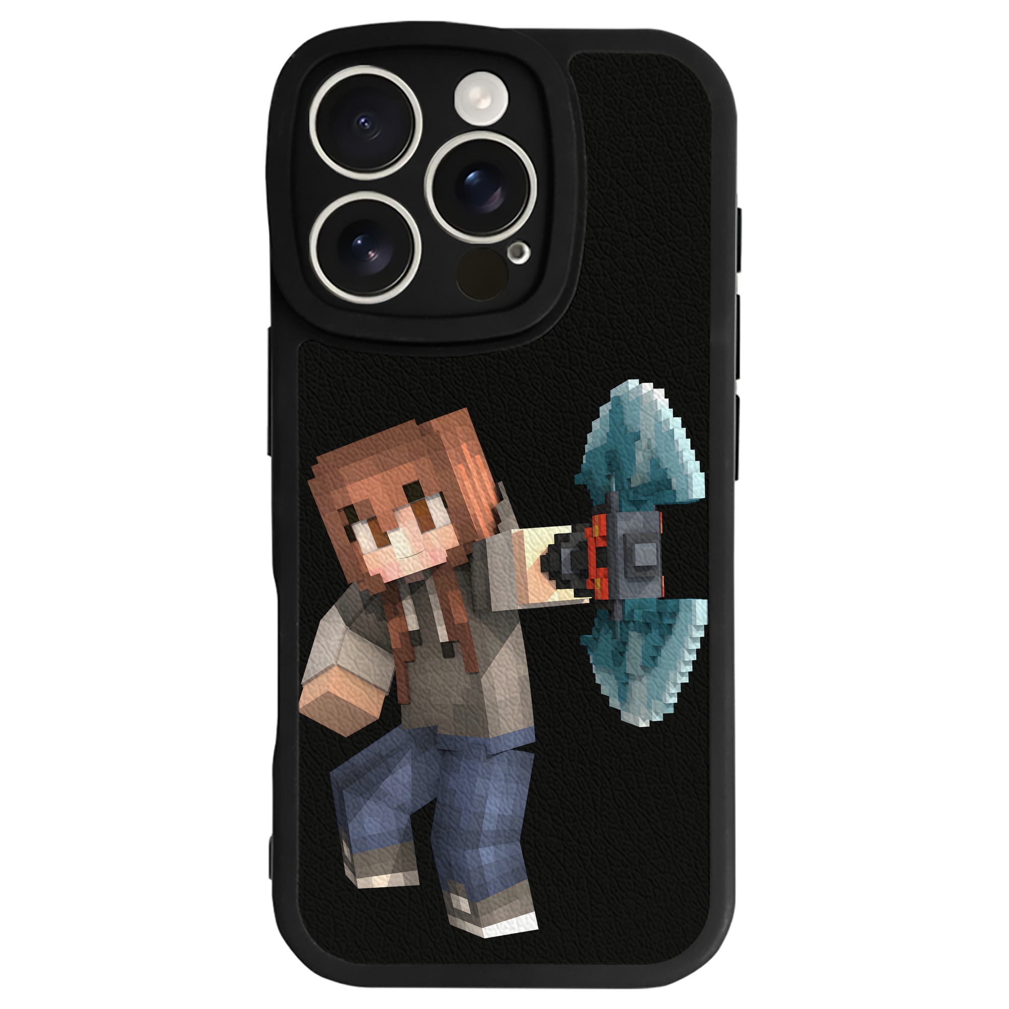 （画像用） マインクラフト ブロックの世界 Minecraft MC Block world 【iPhone 16シリーズ対応】シリコンスマホケース（レザー調） 材質：シリコン